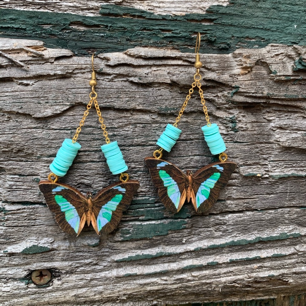 Handmade butterfly earrings with brass & beads